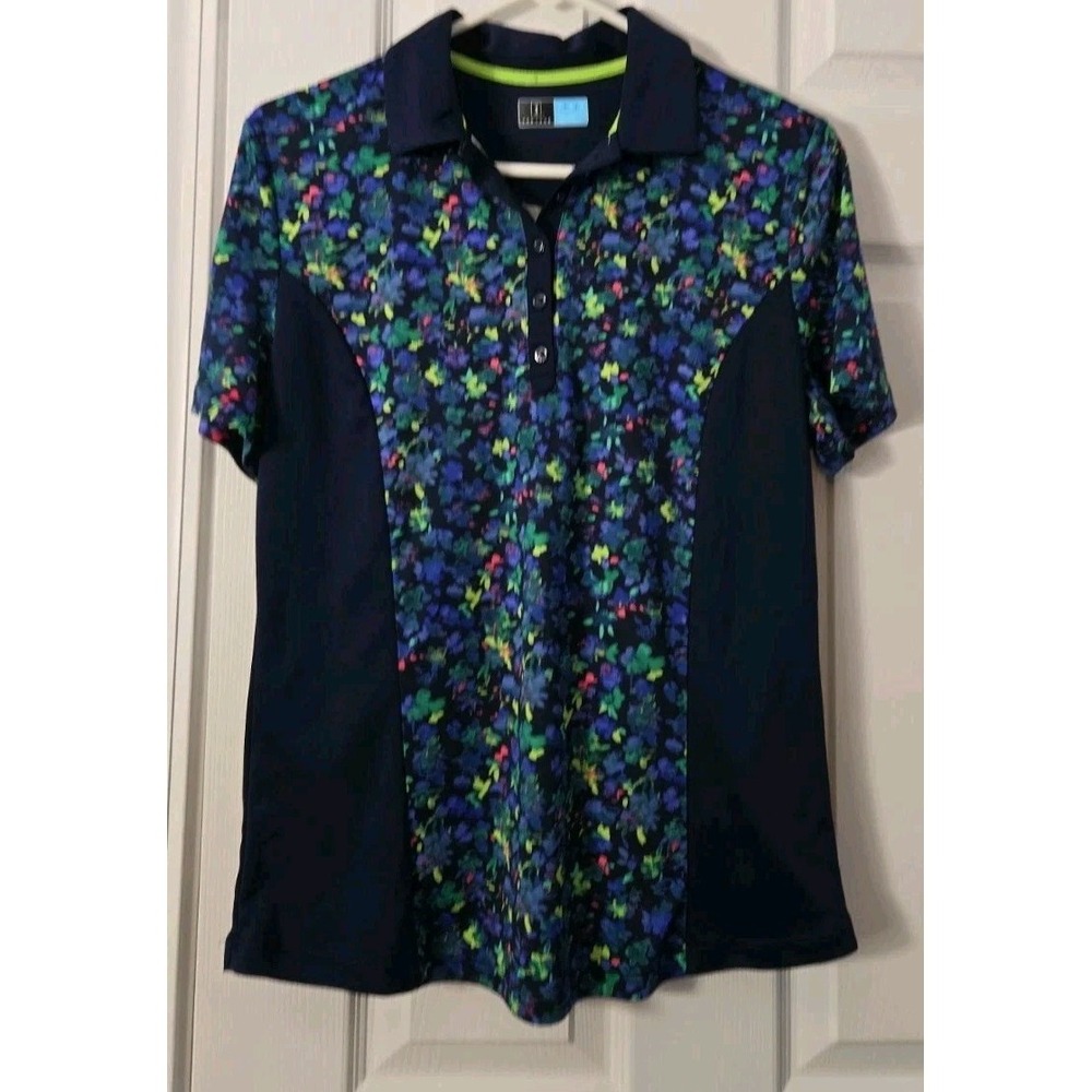 PGA Tour Womans Golf Polo Size Large Navy Florial
